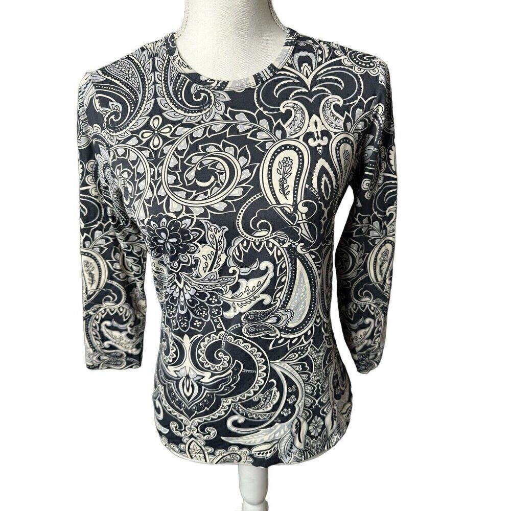 J.Mclaughlin Catalina Cloth Shirt Top Stretch 3/4 Sleeves Women's XS Novelty
